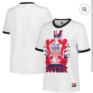 New Era White Ringer Tee with Red & Blue USA Soccer Graphic